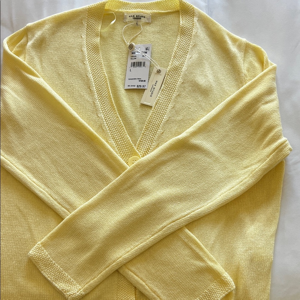 Max Studio Soft Yellow V-Neck Cardigan